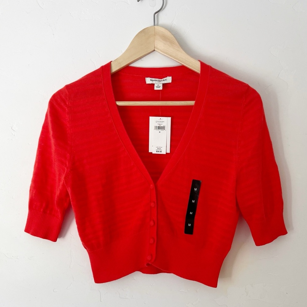 BANANA REPUBLIC Tomato Red Button-Up Cropped Cardigan NWT